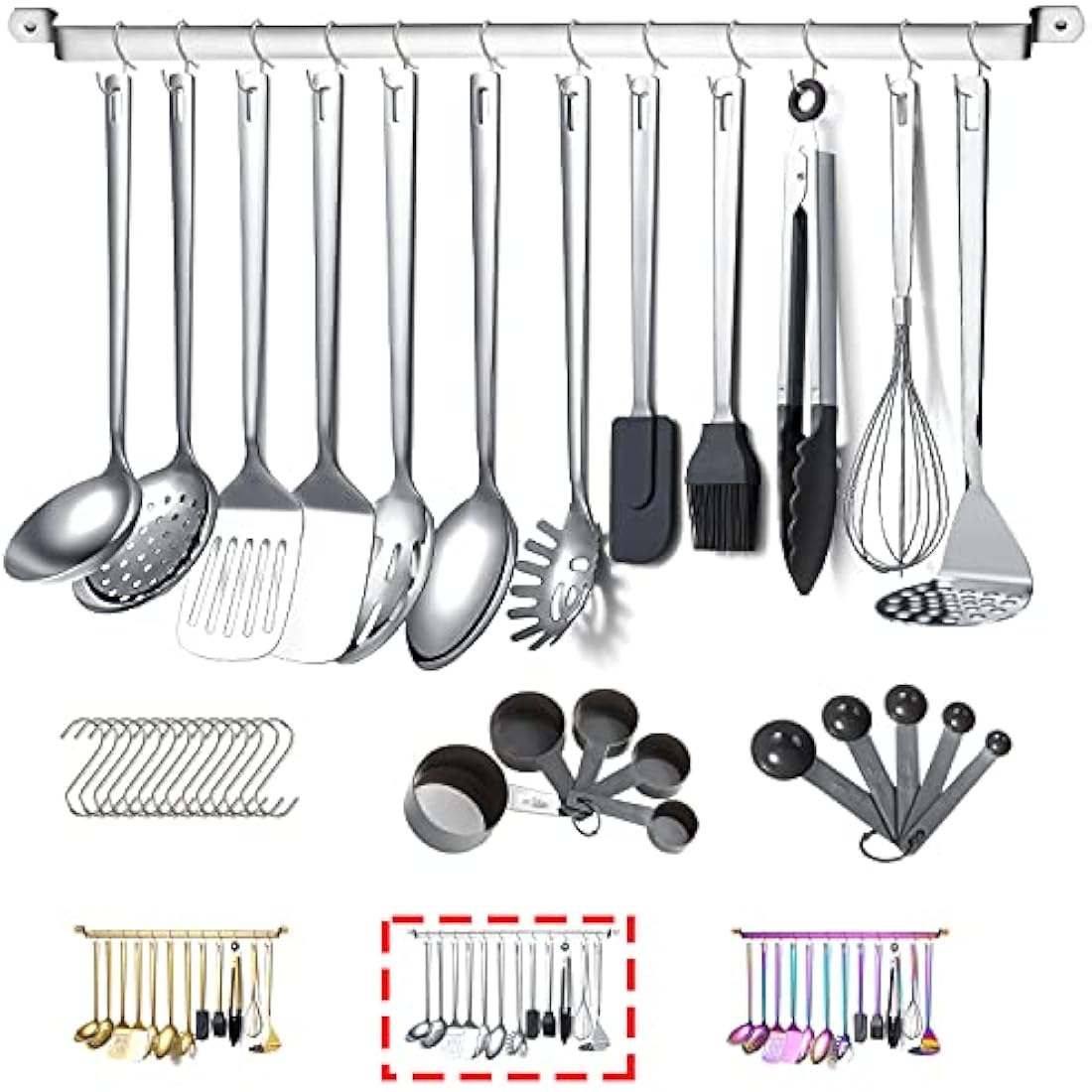 Stainless Steel Cooking Utensils Set,Kyraton 37 Pieces Kitchen Utensils Set,Kitchen Gadgets Cookware Set,Kitchen Tool Set with Utensil Holder Non-Stick and Heat Resistant.Dishwasher Safe