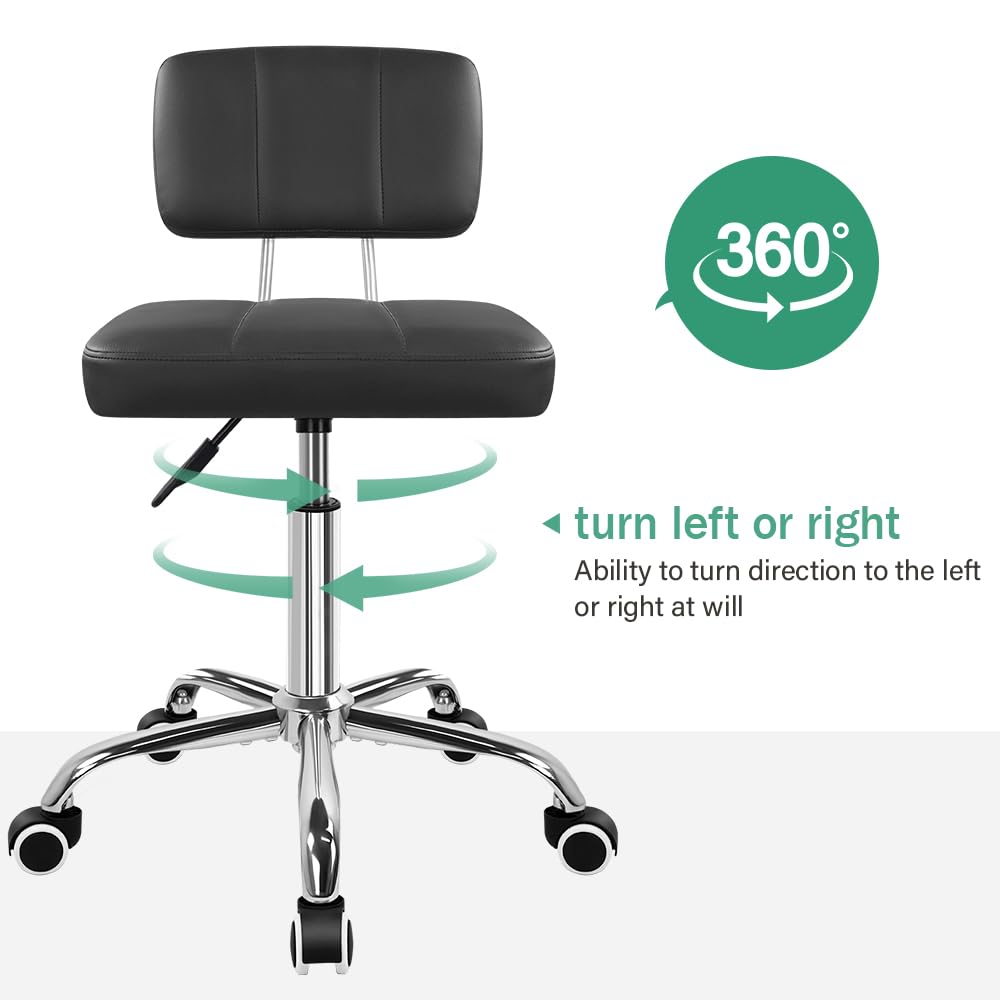 FURWOO Minimalist Square Office Chair with Backrest 360-Degree Swivel Stool with Wheels Height Adjustable Chair Suitable for Home Work Shop Task Spa