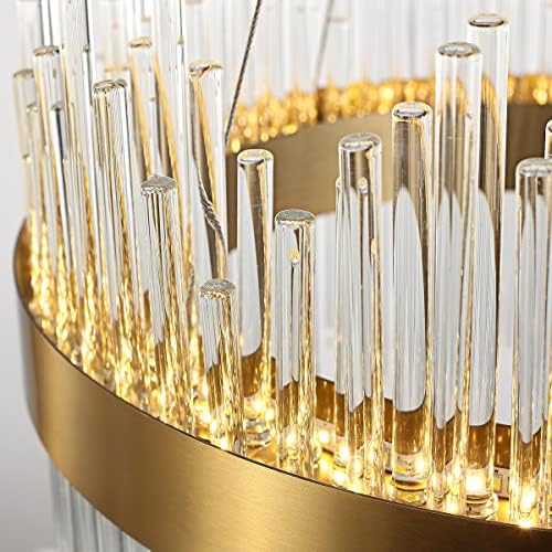 AOOCHOK Modern Crystal Chandelier Gold Pendant Light Fixtures, Small Crystal Hanging Lamp for Entryway, Corridor, Balcony, Porch, Restaurant, Door Opening, D40cm