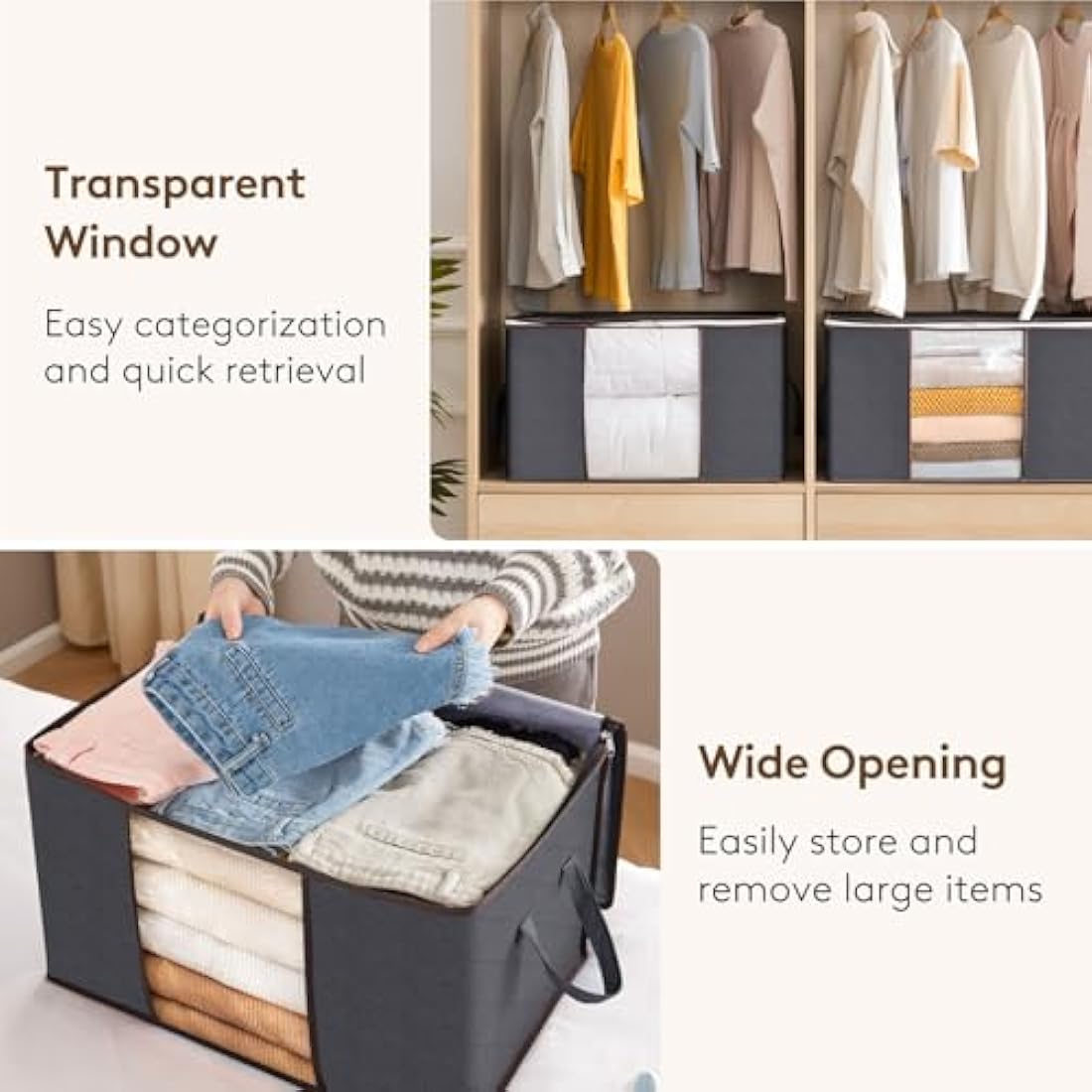 Lifewit 10 Pack Clothes Storage Bags, Foldable Storage Box Moving Bags Wardrobe Storage Organiser Packing Boxes for Moving House with Clear Window for Clothing Bedding Blankets, Grey