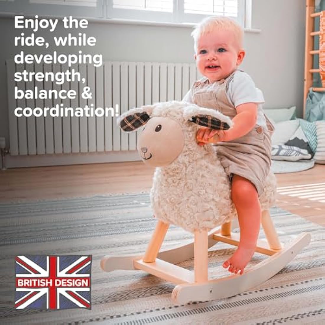 Little Bird Told Me - Lambert Sheep Rocking Toy for Baby/Toddler 9+ Months Unisex - Soft Plush Fabric, Solid Wooden Frame & Rockers, Scrunchy Ears & Tail - British Brand Since 2007