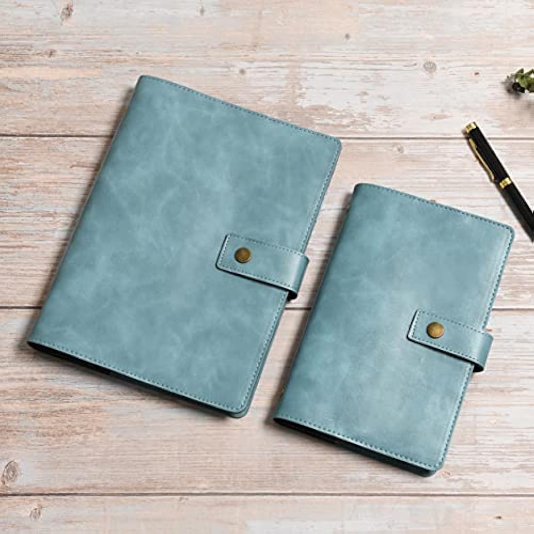 WONDERPOOL Leather Diary Refillable Notebook Spiral Journal Binder Portfolio - Dot Grid Paper & Inner Pockets Organizer for Man and Woman (Lake Blue, A6)