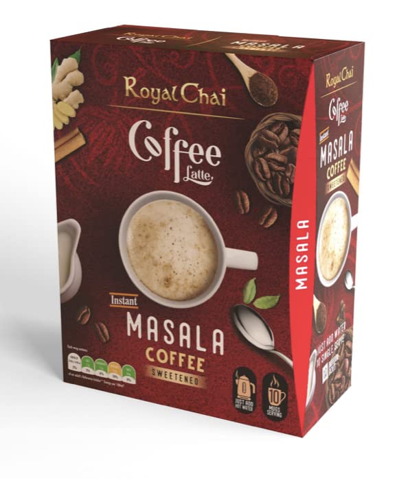 Royal Chai | Coffee Latte | Masala Coffee Unsweetened |10 Single Serving Sachets | Just add hot water | 140g | Pack of 5 |