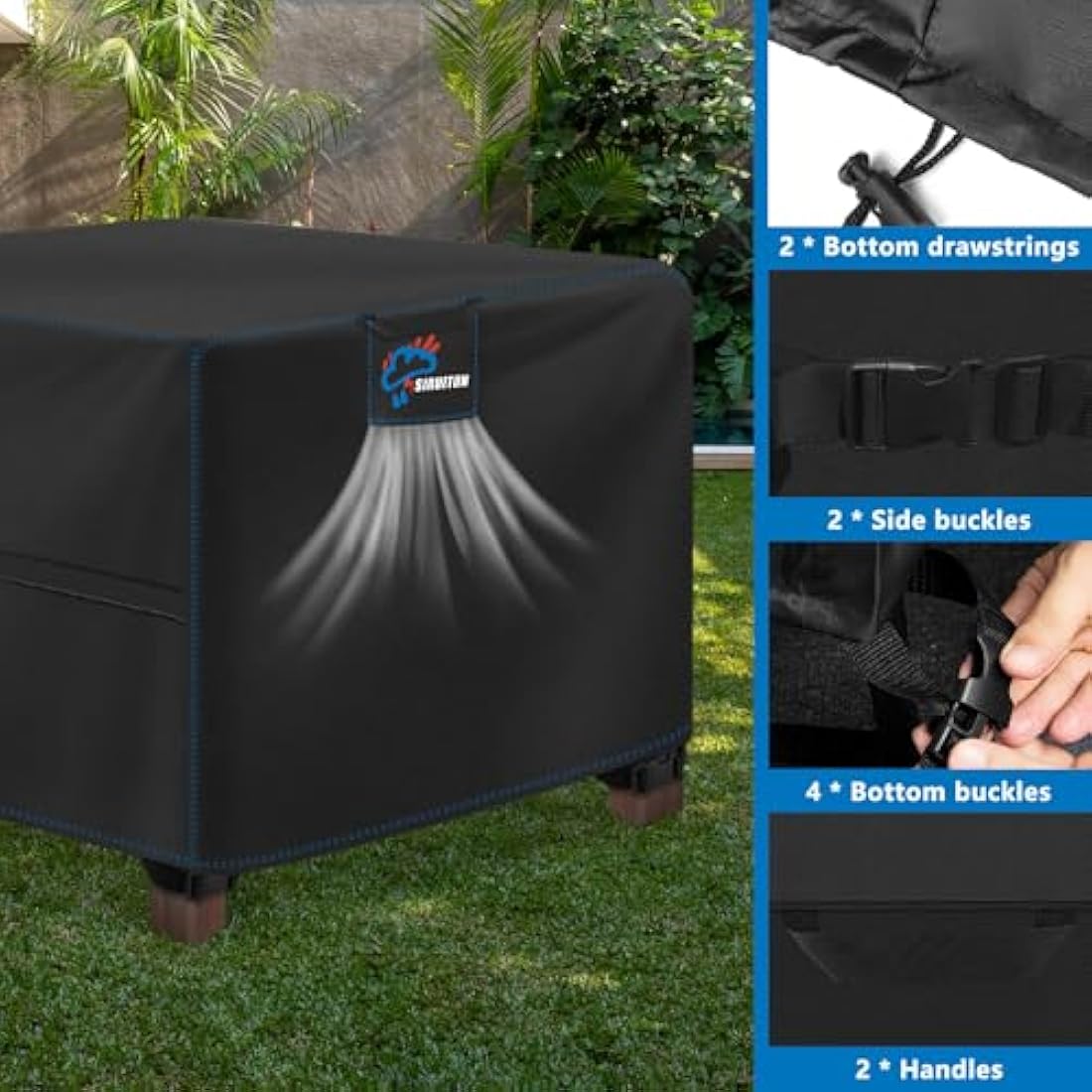 SIRUITON 120x120x74cm Cube Garden Furniture Cover,Heavy Duty Waterproof 420D Oxford Fabric Patio Set Protector with Air Vent,Rattan Cube Garden Table Cover(Square Black)