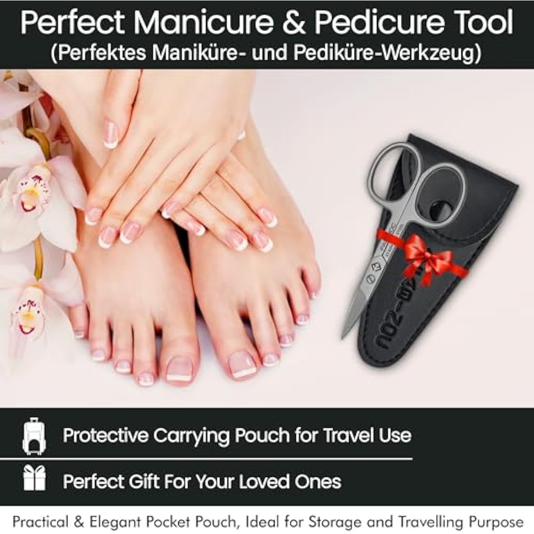 FABINOC® Curved Nail Scissors for Finger & Toenails | German Quality Stainless Steel | Small Sharp Bathroom Scissors for Eybrow, Nose, Moustache Trimming