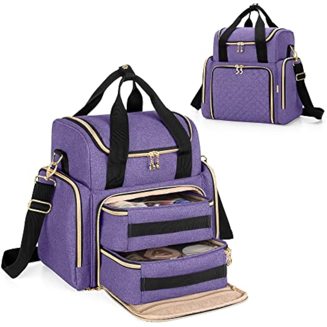 Luxja Travel Makeup Bag with 2 Removable Cases, Cosmetic Bag with Multiple Storage Sections (Patent Pending), Purple
