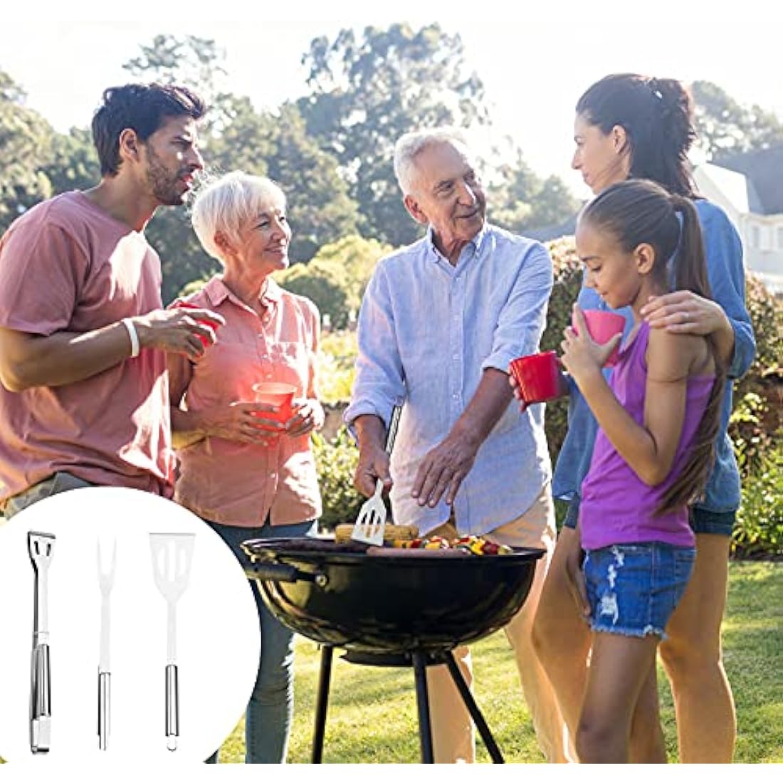 BBQ Tool Set,3 Pcs Professional Stainless Steel Grill Accessories Set with Handle Storage Bag,Camping Barbecue Grilling Utensils Kit Spatula Tongs Fork for Birthday Christmas Party