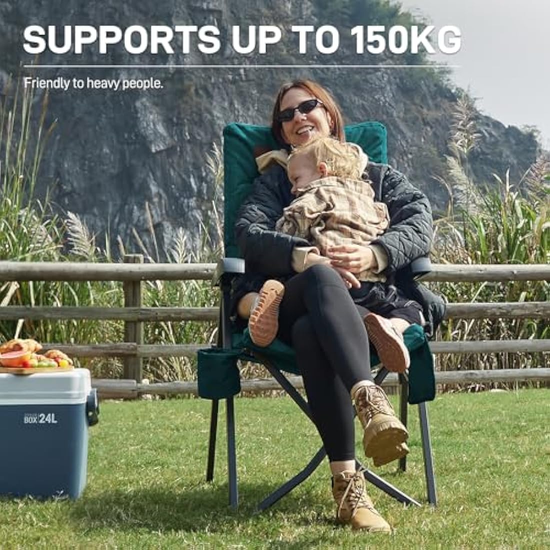 EVER ADVANCED Luxury Camping Chairs 2 Set for Adults Heavy Duty High Back Oversized Folding Garden Chair Comfy Padded 6cm Loadable 150kg Cam Adjustable Dining Chairs 4-Position Recliner Green