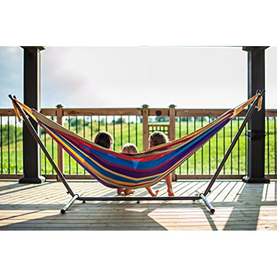 Vivere UHSDO8-20 Double Cotton Hammock with Space-Saving Steel Stand Including Carrying Bag, Tropical