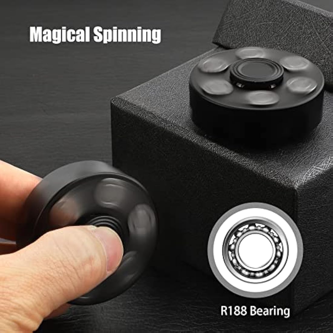 Metal Fidget Spinner Toy for Adults Kids, Cool Alloy Fidget Hand Finger Spinner Cube Toy, Sensory Fidget Gyro Spinning Desk Toys Gifts for Party Favors(Black)