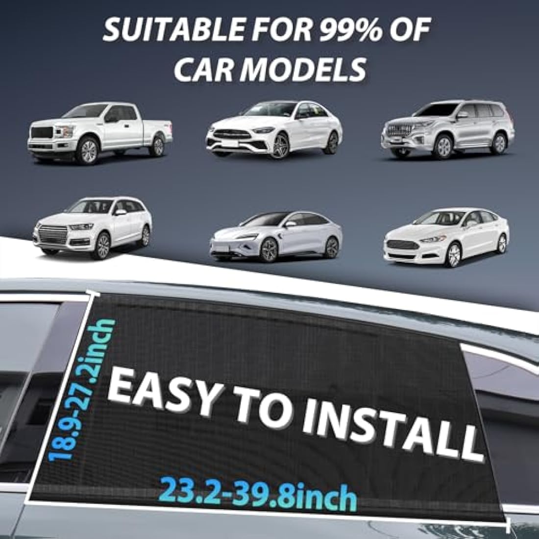 PEMOTech Car Window Shades for Baby 2 Pack - Stretchable & Breathable Spandex Car Sun Shade for Baby - UV Sun & Mosquito Protection for Babies/Kids/Adults/Pets - 39.8" x27.2" Fits 99% Cars