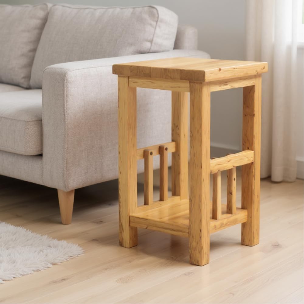 GROF GROFurniture 100% Oak End Table Slim Side Table for Drinks, Coffee, Magazines - Ready Assembled Side Table for tight space in Living Room