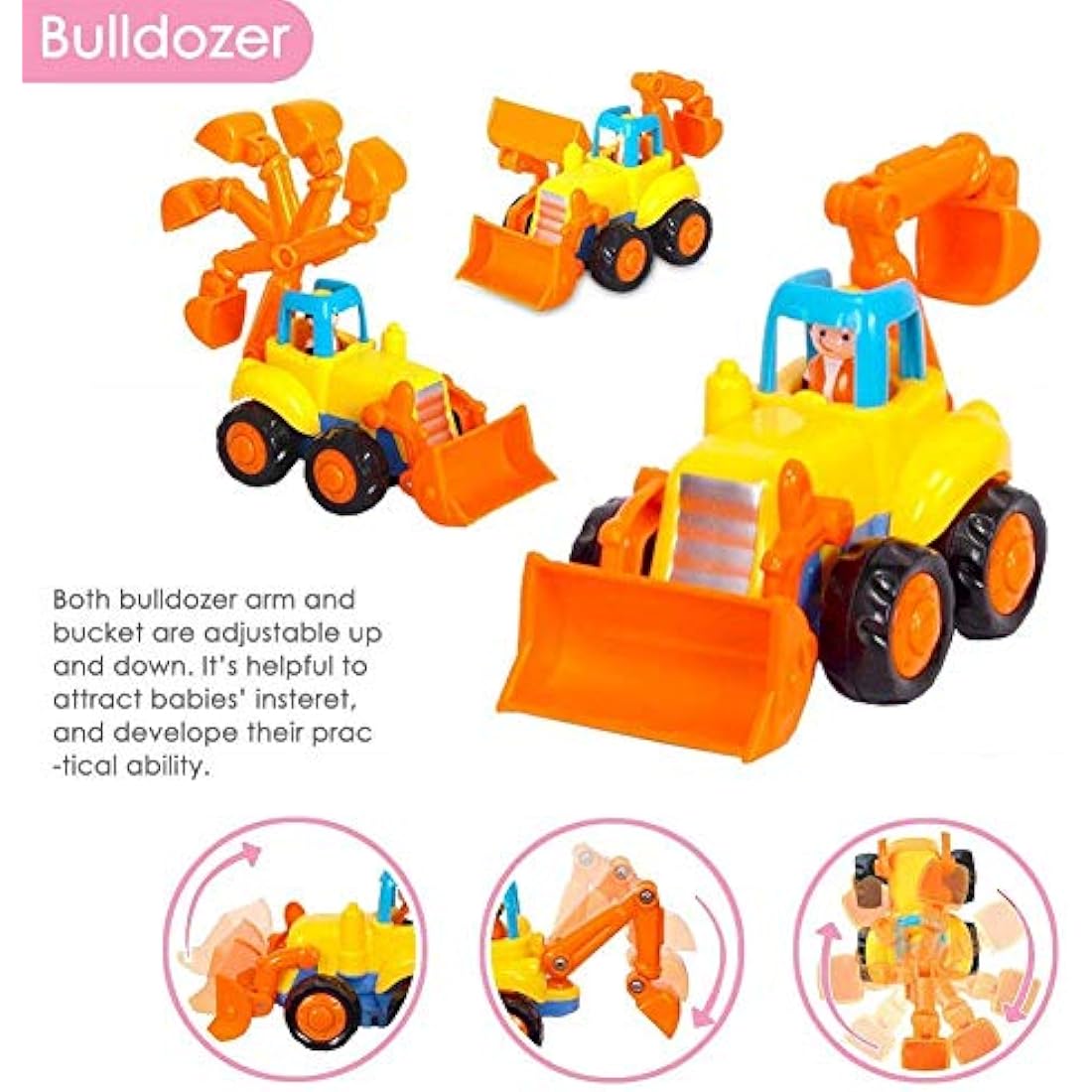 MOONTOY Baby Car Toys Push and Go Friction Powered Car Toys Tractor Bulldozer Dumper Cement Mixer Engineering Vehicles Toy for Boys Girls Kids Gift Early Education Toy 18 Month