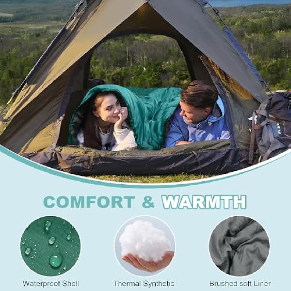 Mcota Double Sleeping Bag, 2 Person Queen Size Sleeping Bag for Adults Couples Family Camping Backpacking, XL Waterproof Lightweight for Cold Weather & Warm
