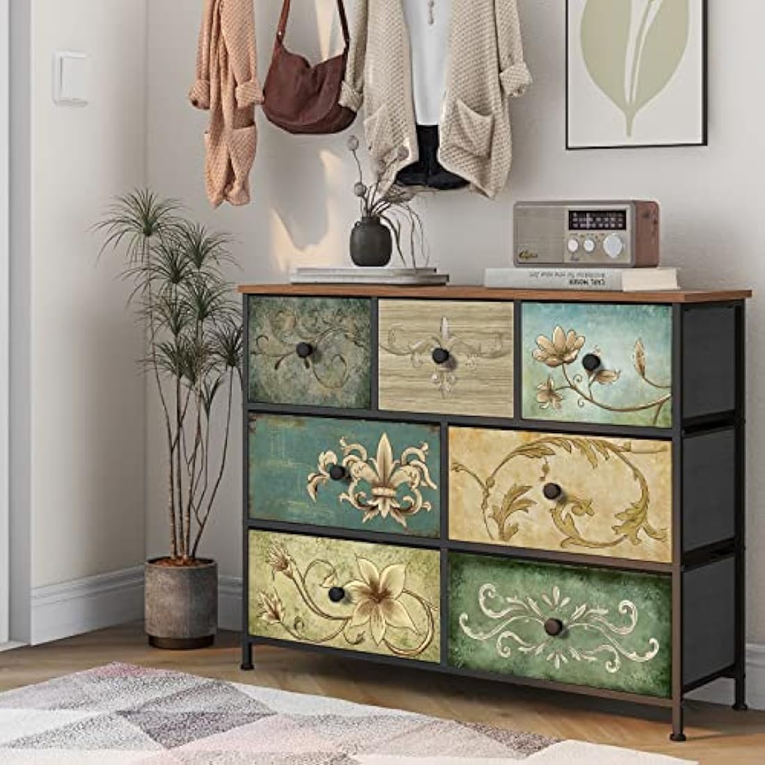 VEDECASA Chest of Drawers Dresser for Bedroom with 7 Drawers Wide Storage Organizer Unit TV Stand for Living Room Kids Room Closet Wood Board Fabric Drawers Easy to Assemble