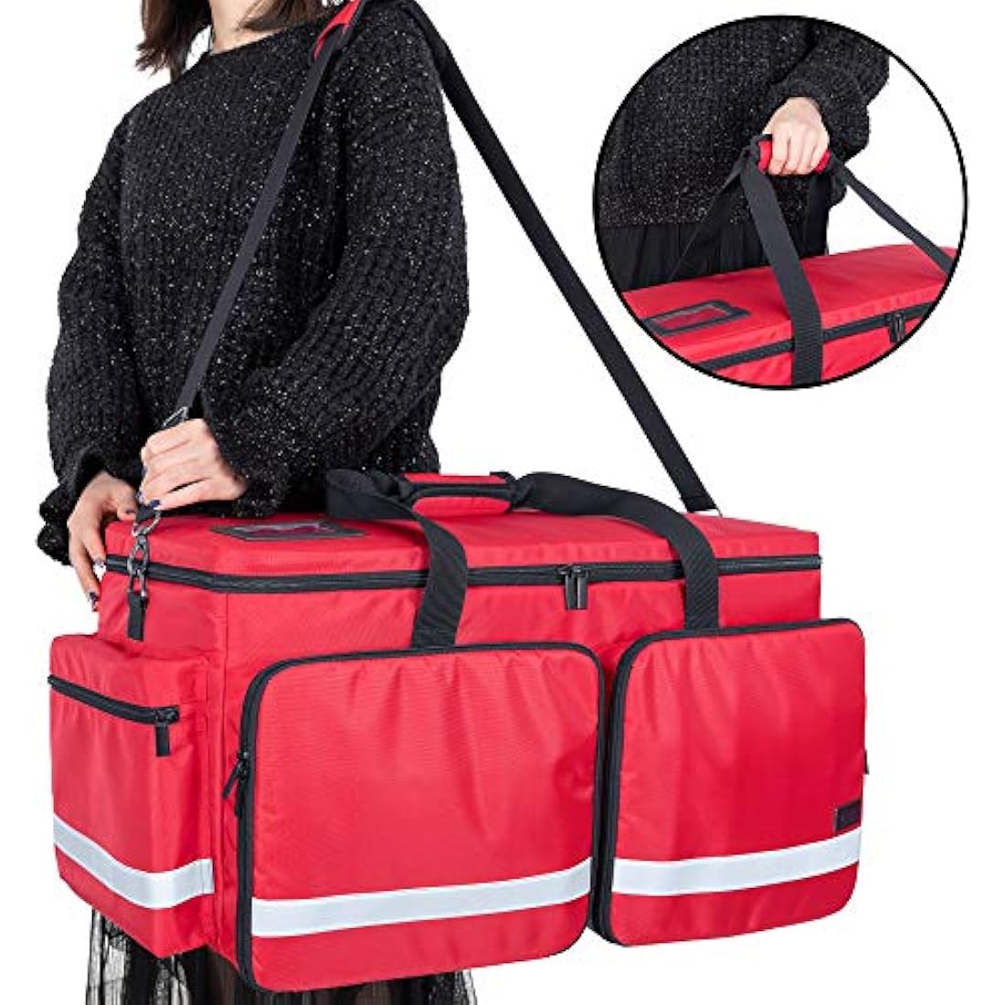 Trunab Large Emergency Medical Bag Empty with Compartment for Oxygen Tank(M2-M22), Large First Responder Bag with Bottom Board Pad for Sport Team, Community Volunteer, Bag Only, Red-Patented Design