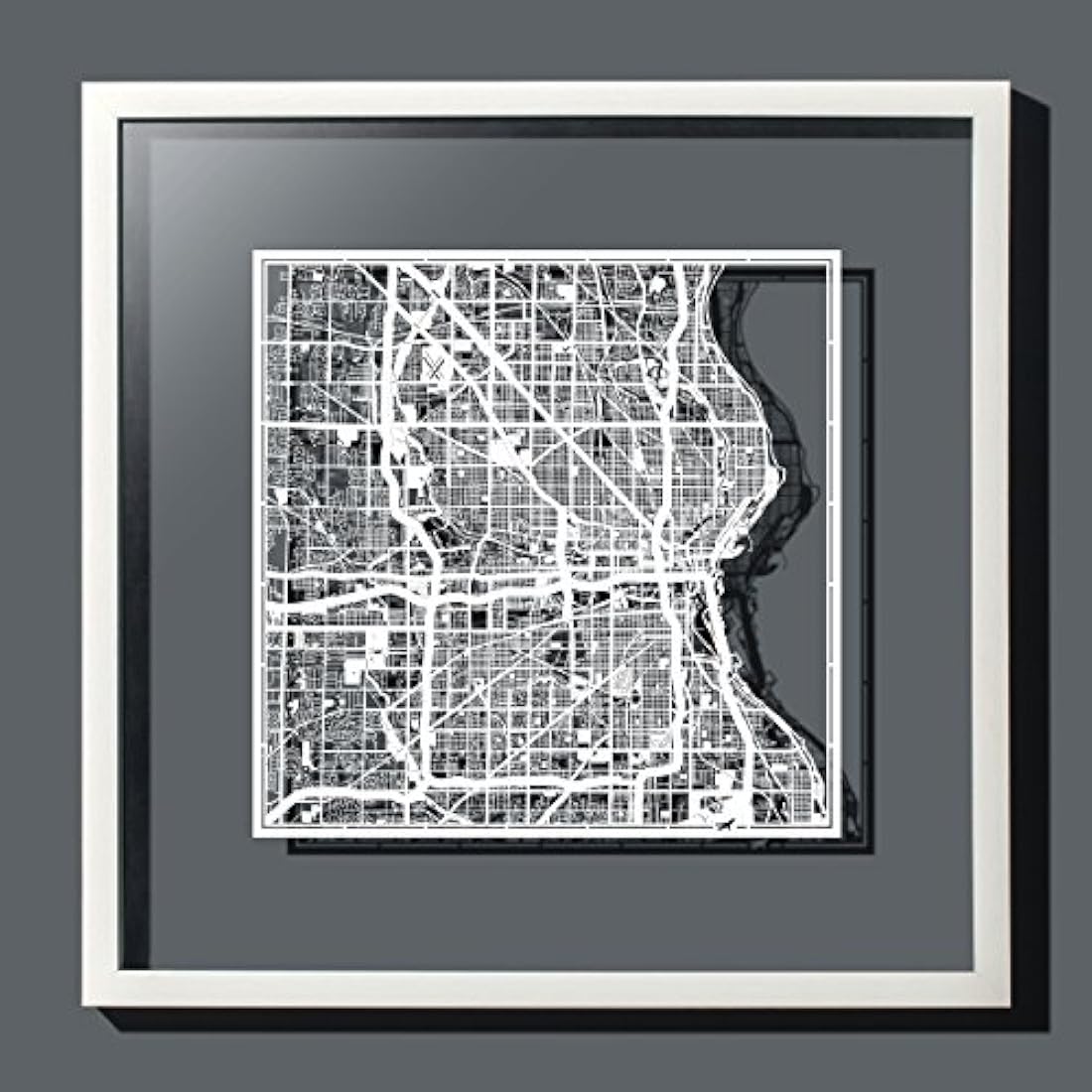 Milwaukee Paper Cut Map White 12×12 inches Paper Art