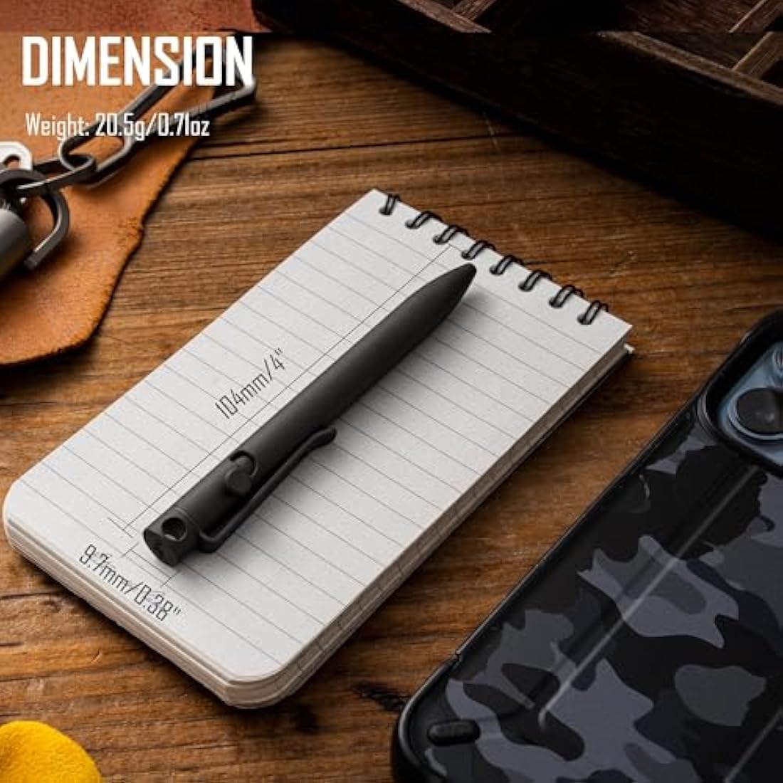 KeyUnity KP03 Ballpoint Pen with Clip, EDC Pocket Pen Titanium Alloy Retractable Ballpoint Pen for Daily Use, (Black)