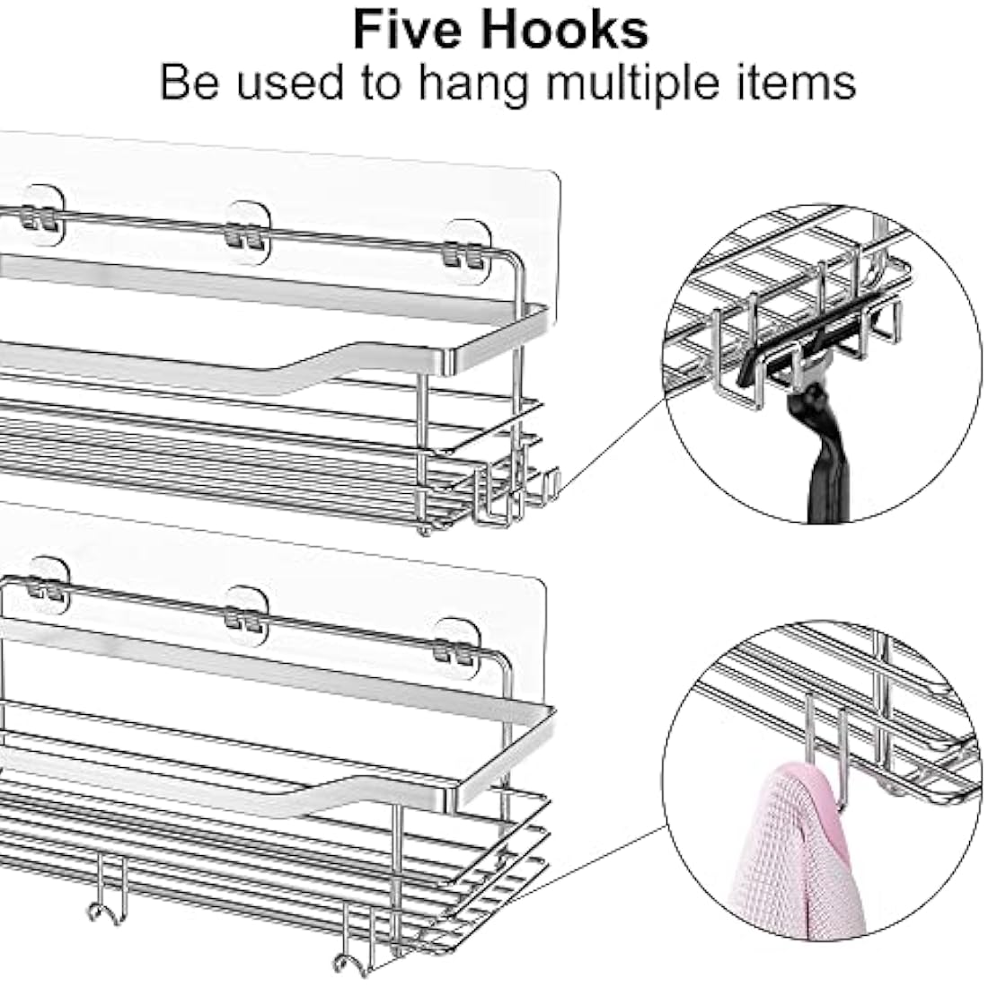 Orimade Shower Caddy No Drilling Stainless Steel Adhesive Shower Shelf for Shampoo Conditioner,Rustproof, 2 Pack (Silver)