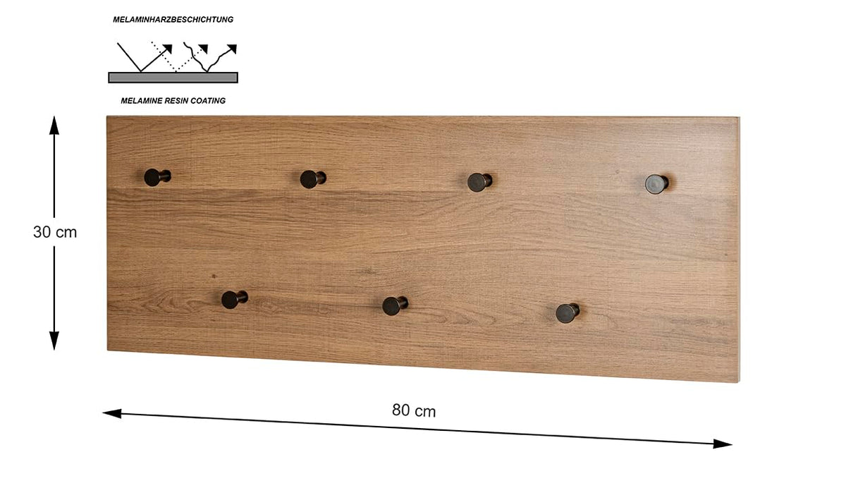 HAKU Wardrobe Oak, Black, MDF, Metal - Dim.: W 80 cm x H 30 cm x D 5 cm, Style: Modern