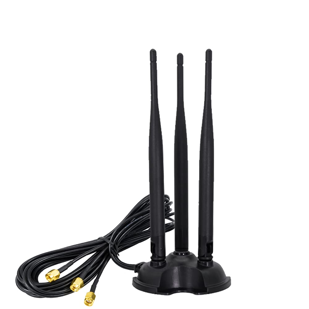 Vecys 4G LTE Aerial External Wifi Antenna 2.4G /5.8G Dual Band Frequency 6dBi MIMO Omnidirectional Signal Magnetic Base RP-SMA Male Adapter 2M for