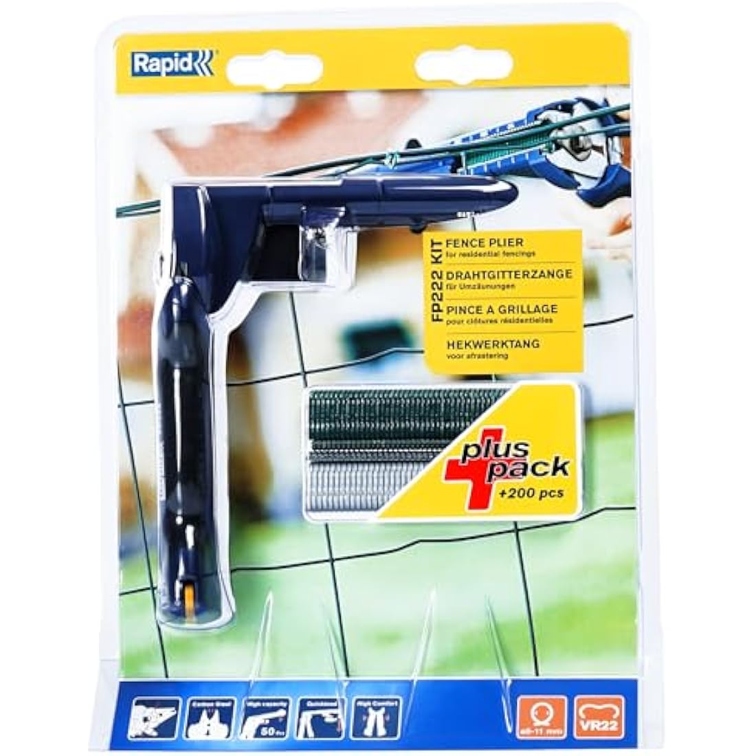 Rapid FP222 Fence Pliers for VR22 Fence Hogrings with High Capacity Magazine, Ergonomic Soft Handle, and Easy Storage Features, Includes 200 VR22 Hogrings (40303112)