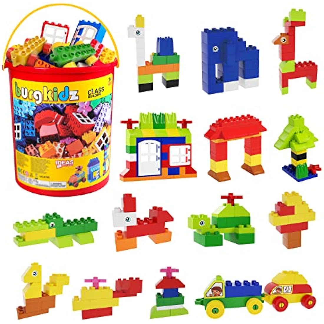 Big Building Block Set - 214 Pieces Toddler Educational Toy Classic Large Size Building Block Bricks - 13 Fun Shapes and Storage Bucket - Compatible with All Major Brands Bulk Bricks Set for 3+ Ages