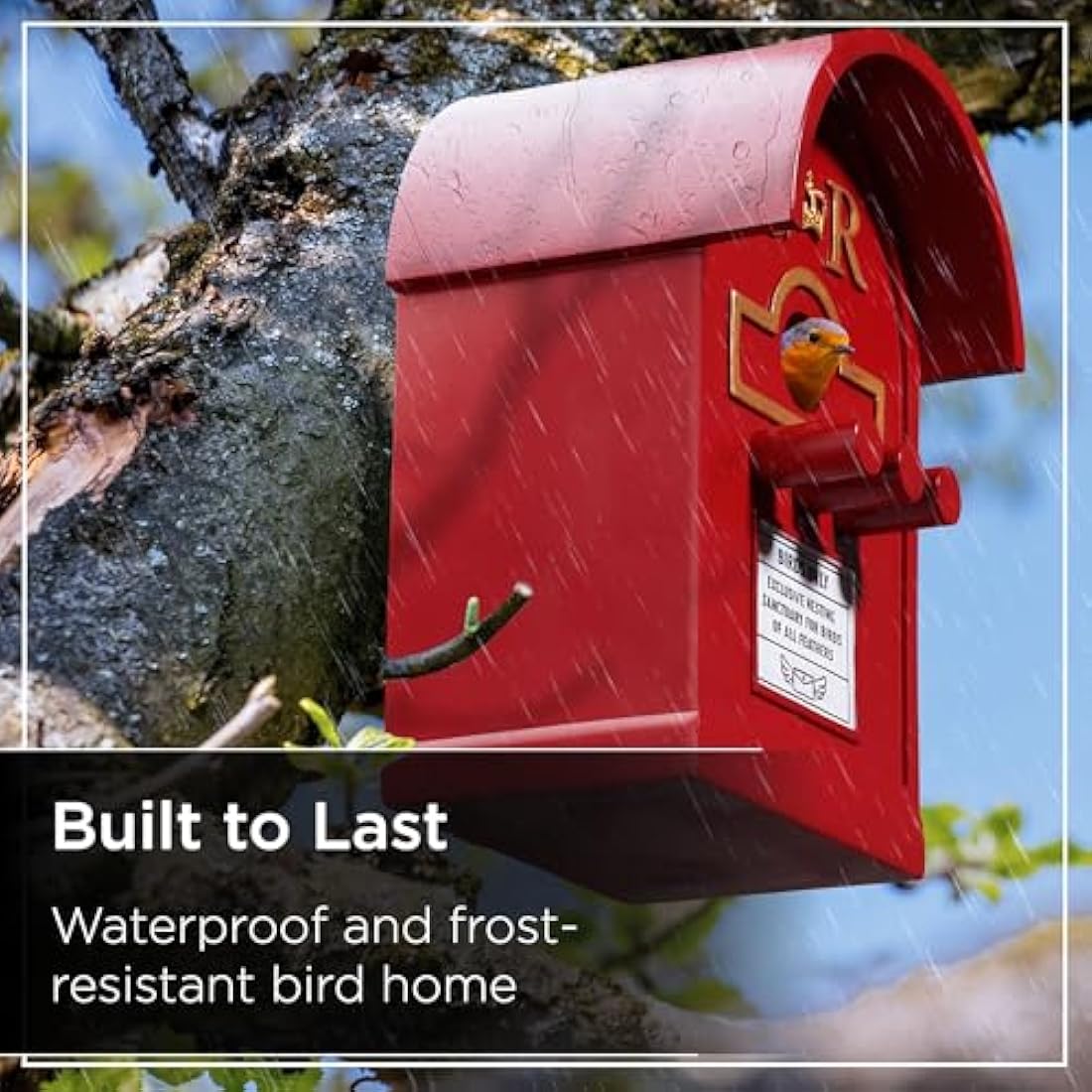 Wrenbury Post Box Bird House for Small Birds - Hanging Nesting Bird Boxes for Gardens - Weather Resistant Resin - Postbox for Wild Birds - Wall Mounted