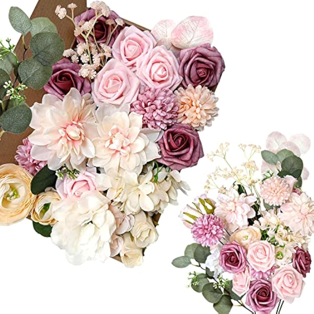 Artificial Flowers, Foam Fake Combo Box Set, Flowers with Stems, for DIY Floral Arrangements Bouquets Wedding Party Home Baby Shower Decor (Champagne Dusty Pink)