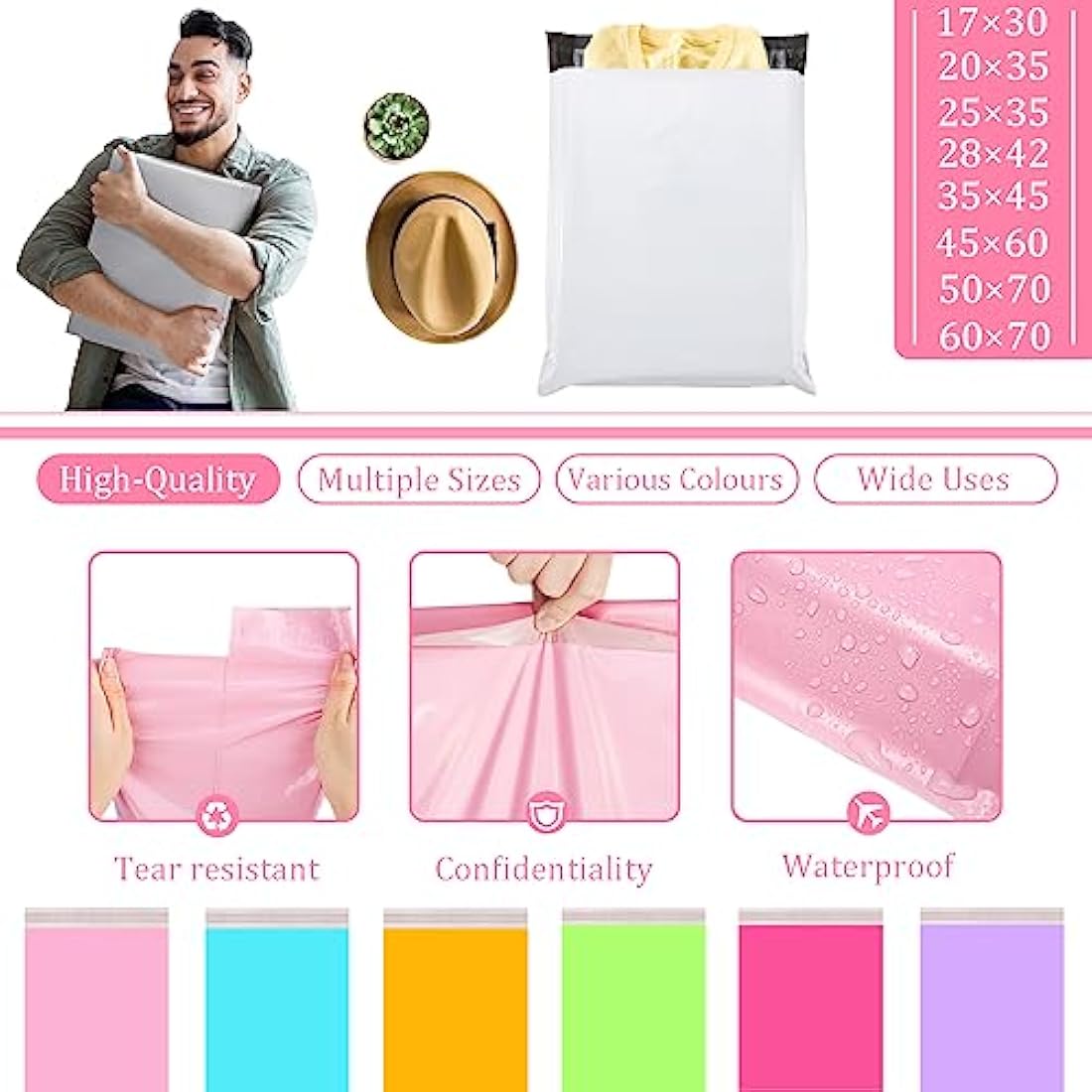 50pcs 28x42cm Pink Vinted Postage Bags Mailing Bags for Clothes,Mailing Poly Postal Self Seal Bags,Parcel Shipping Bags Strong Packaging Bags Delivery Bags Plastic Envelopes for Posting Clothes Parcel