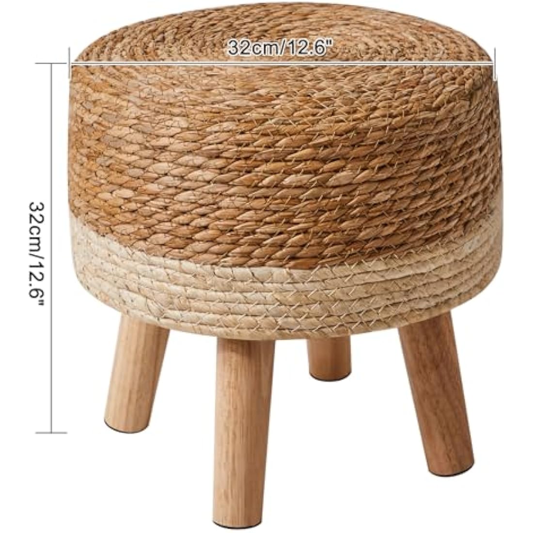 YMYNY Footstool Natural Seagrass Hand Weave, Pastoral Style Footrest, Padded Foot Rest with Non-Skid Pine Legs, Wooden Sofa Stools, for Living Room, Bedroom, 32×32×32CM, Beige HBD027W