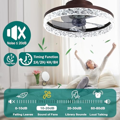 Exlafi Quiet Ceiling Fans with Lights Remote Control, Modern Lighting Fan Ceiling Light LED Dimmable Ceiling Fan Lamps for Bedroom Living Room, Fan Reversible and 6 Speeds (White, 50CM)