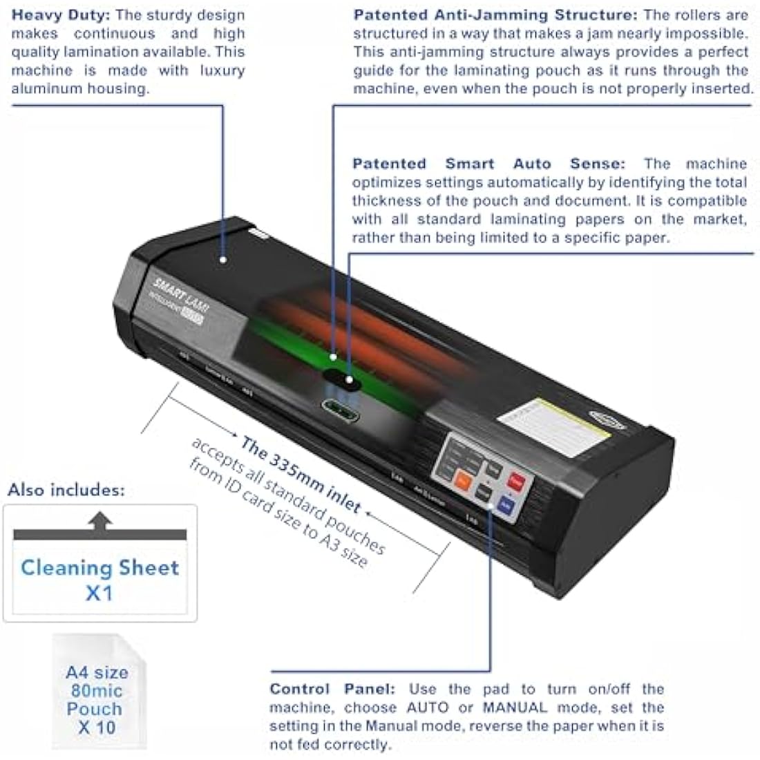 SINCHI Auto Sense, 75-250 Micron Laminating Machine for Office and School, 50-Second Warm-up, 1000 mm/Minute, Never-Jam, Heavy Duty, A3-Size Thermal Laminator Machine, Foil Applicator