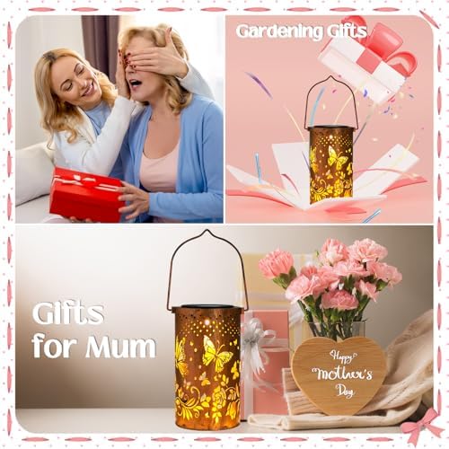 2 Pack Butterfly Solar Lanterns Outdoor Hanging Lantern Lights, Butterfly Hollowed-Out Metal Decor Lantern, Butterfly Garden Decoration for Patio, Yard