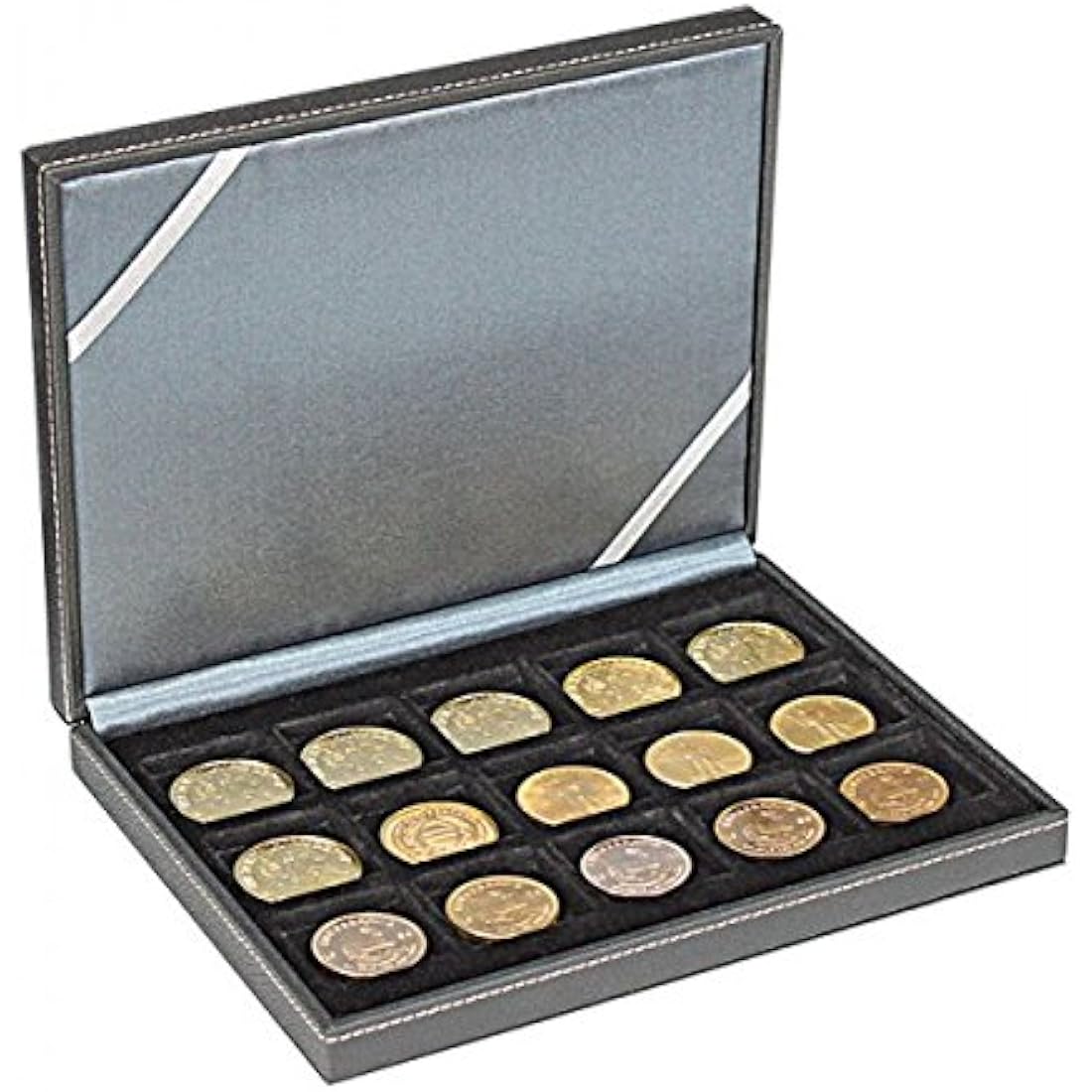 LINDNER Das Original Coin Case, 15 square compartments for coins or capsules with a diameter up to 40 mm, 1.0 liter, Black