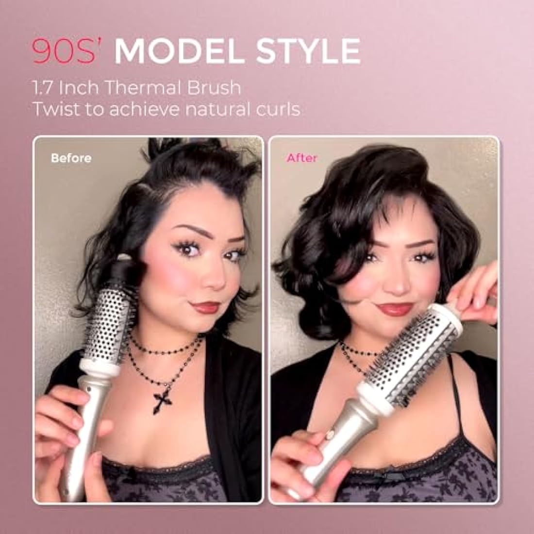TYMO Thermal Brush - Curling Brush Hair Styler, Heated Round Curling Iron, Blowout Styler with Flexi-Fit Tech for Hair Straightening and Curling 2 in 1, Dual Voltage, 3 Temps, Quick & Easy, 43mm Gold