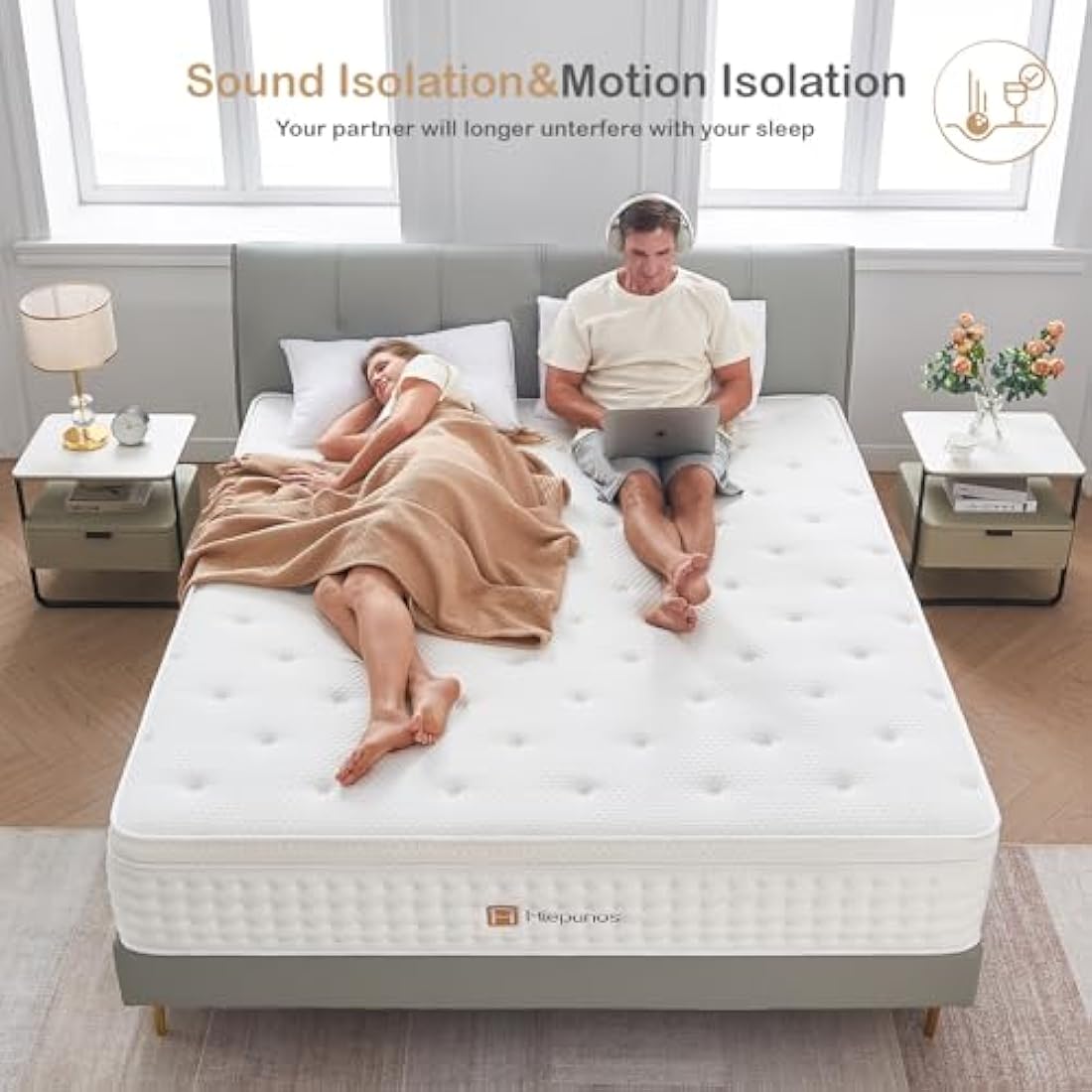 Hiepunos Double Mattress,10.2 INCH Hybrid Memory Foam and Individually Pocket Spring,4FT6 Double Bed Mattress Medium Firm,Ergonomic Pressure Reducing,Improve Sleeping(135x190x26cm)