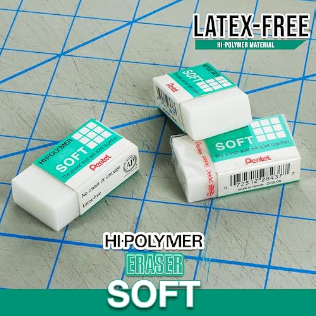 Pentel Hi-Polymer Soft Eraser, 36 Pack