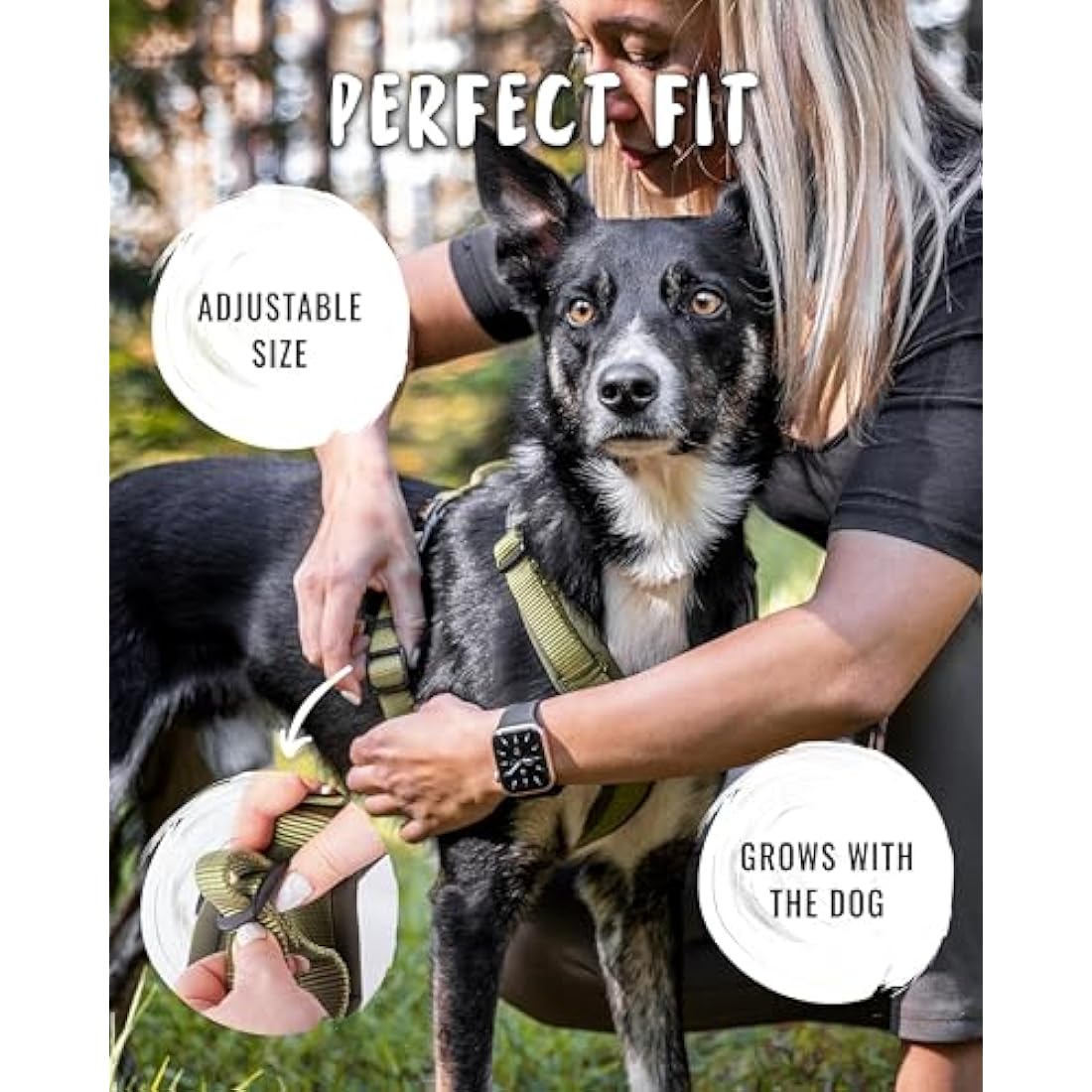 Rudelkönig dog harness Bella - Chest Harness with Handle - Adjustable no pull harness for dogs in Various Sizes - Escape proof dog harness for very large dogs