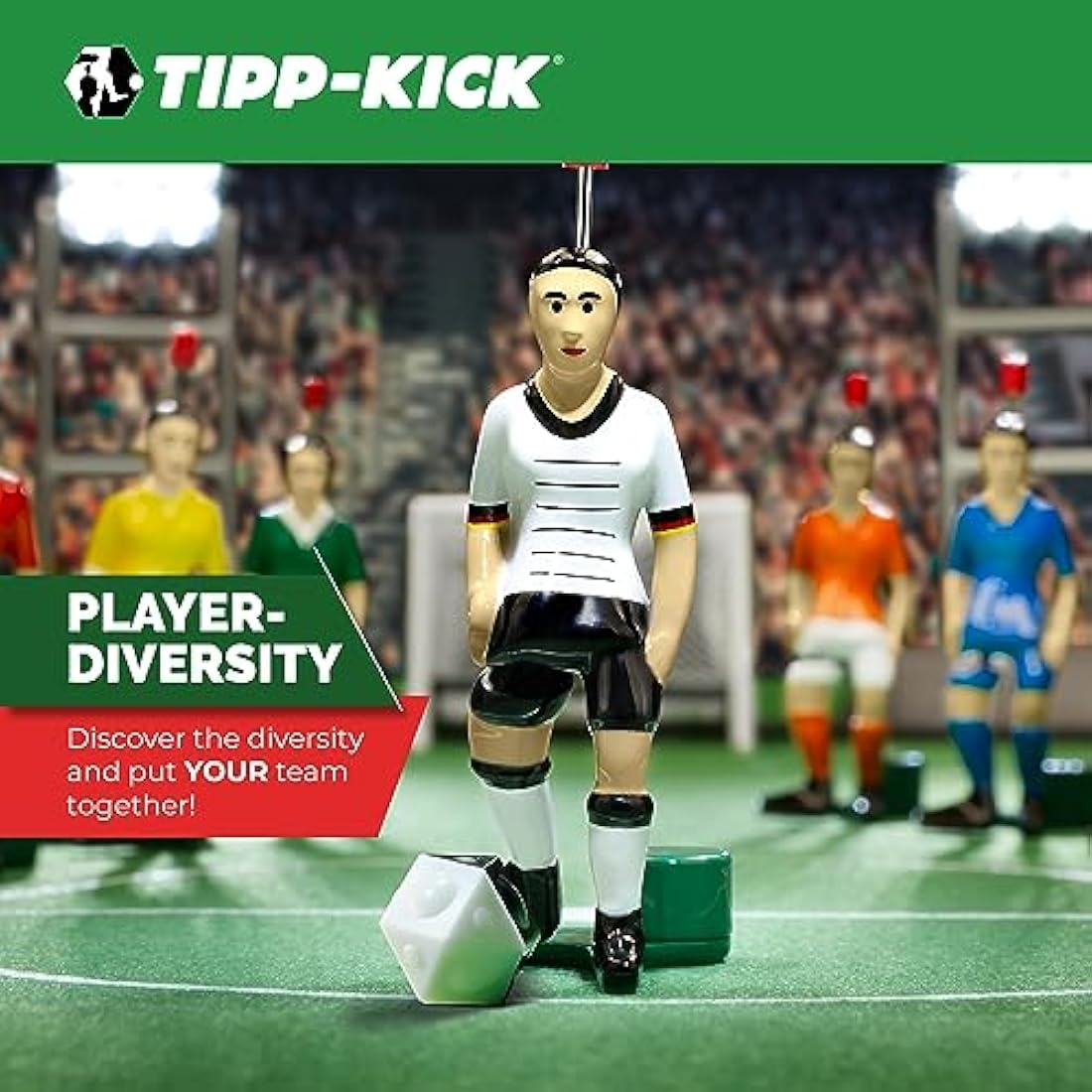 TIPP-KICK Retro 80x47 cm - The ready-to-play set with 2 x players, 2 x goalkeeper, 2 x metal goal, 2 x ball I Felt playing field