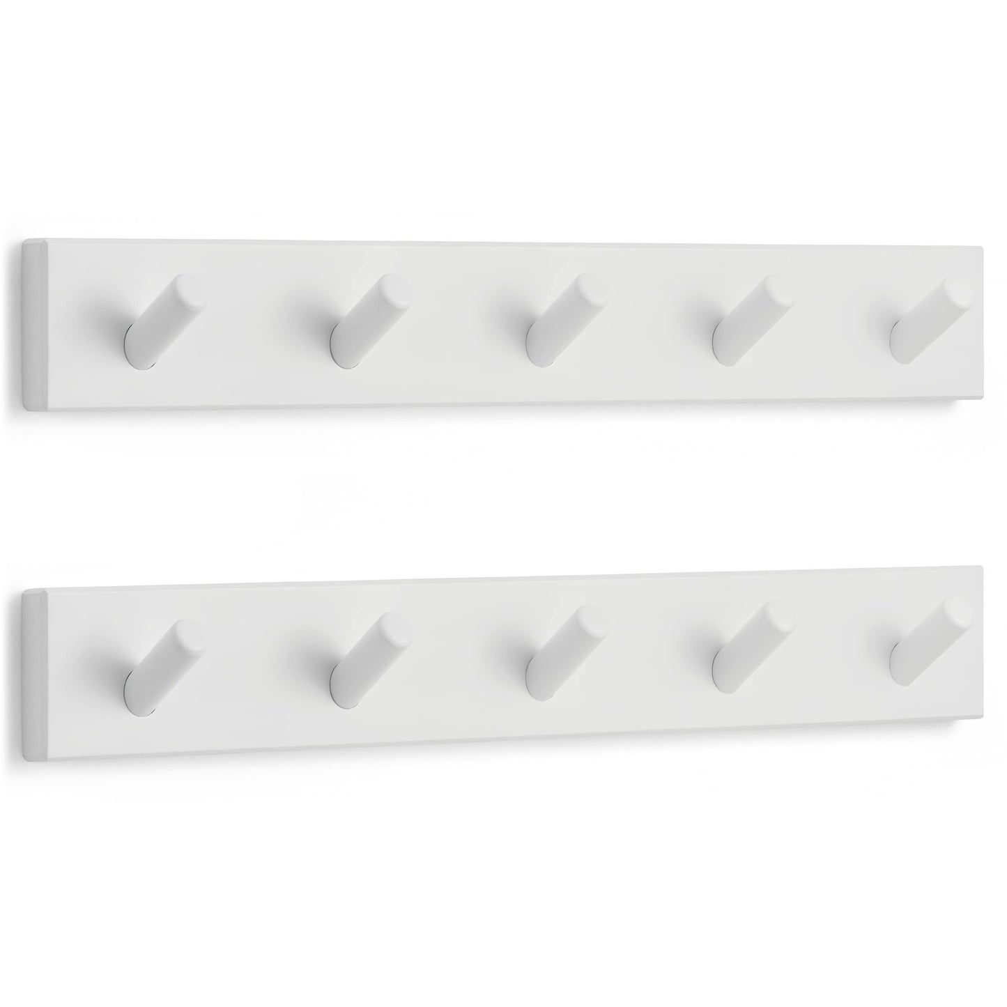 LARHN White Wall-Mounted Coat Rack, 2-Pack - 5 Coat Hooks, 43cm