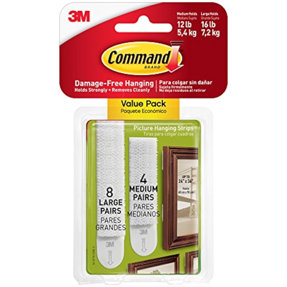 Command Picture Mounting Strips Value Pack - 4 x 2 M & 8 x 2 L White, No Hooks, Residue-Free Removal