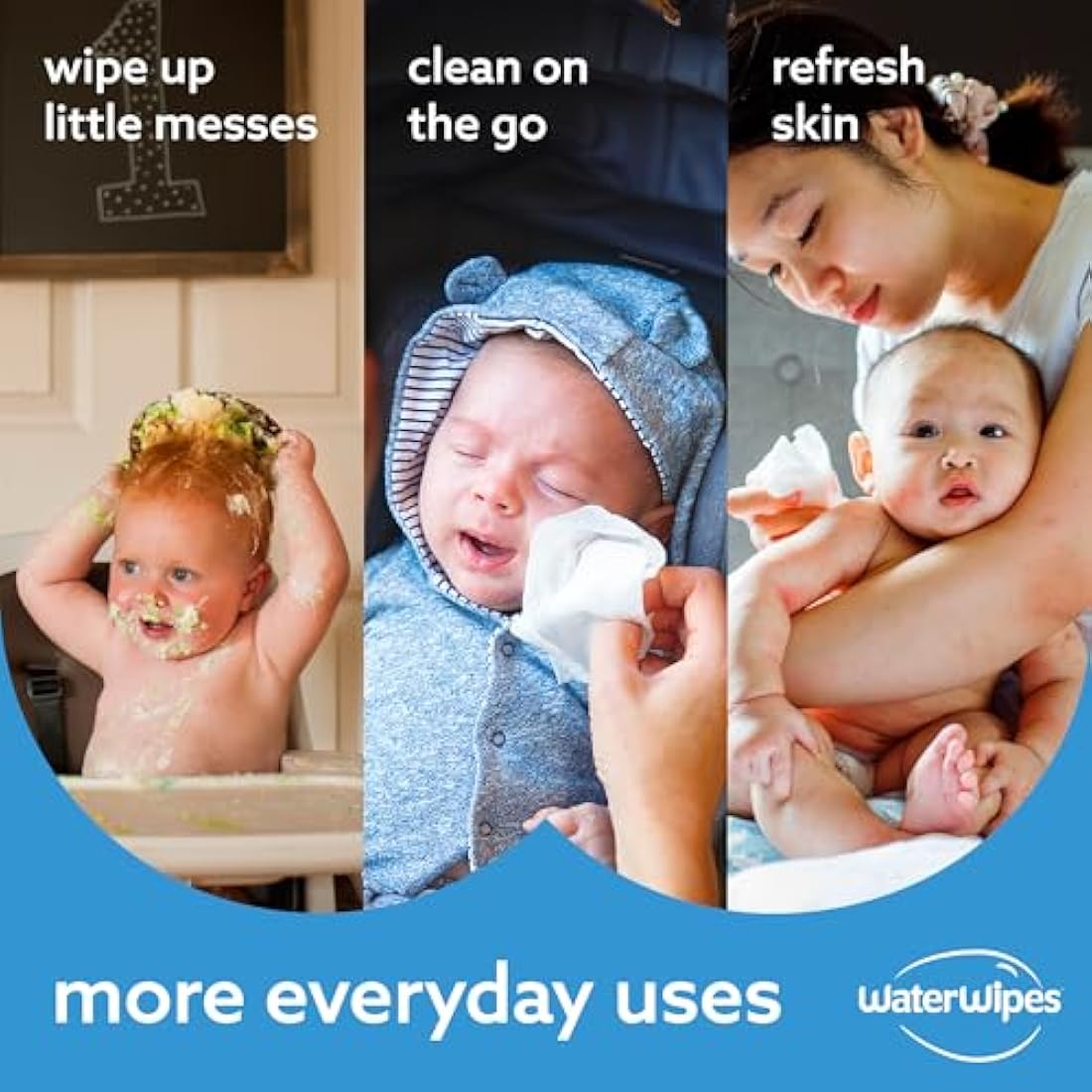 WaterWipes Sensitive+ Newborn & Baby Wipes, 720 Count (12 Packs), 3-In-1 Cleans, Cares, Protects, 99.9% Water, Unscented