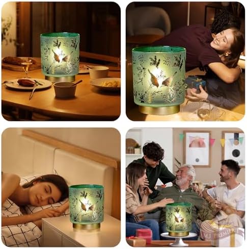 MJ PREMIER Battery Operated Table Lamps, Battery Lamps Indoor Glass Shade, Cordless LED Lamps with Timer, Gold-Tone Metal Base, Teal Lamps for Living Room/Bedroom/Home Decor