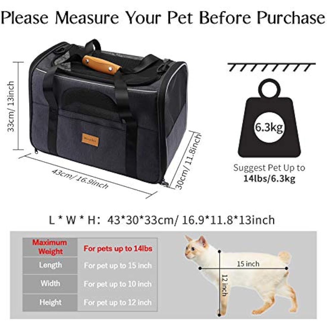 Morpilot Cat Carrier, Portable Pet Carrier Bag for Cats and Small Dogs, Foldable Soft Sided Cat Transport Carrier, Airline Approved Pet Travel Carrier with Shoulder Strap, Removable Mat and Pet Bowl