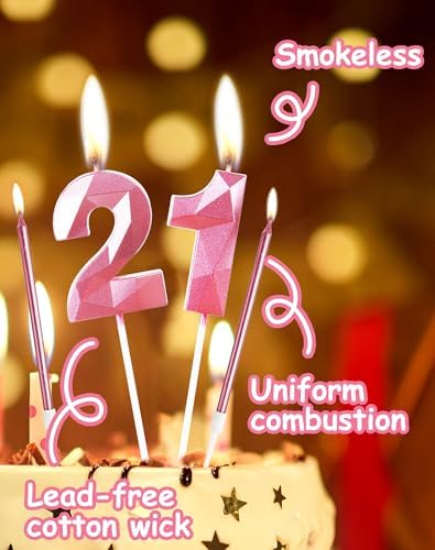 Girls Pink 10th Birthday Candles Set, Number 10 Candle with Girls Pink Long Candles, Birthday Candles for Cake, Birthday Candle, Cake Candles Cake Topper Decorations for Women Birthday Party Wedding