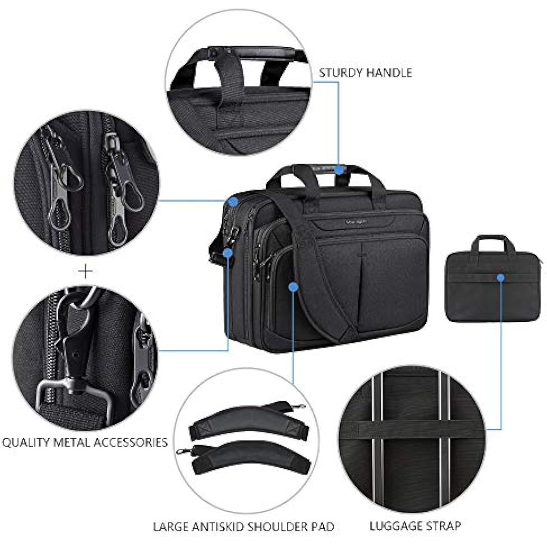 KROSER Laptop Bag Expandable Lightweight Briefcase for 17.3" Laptop Premium Business Work Bag Water-Repellent Messenger Bag with RFID Pockets for School/Travel/Women/Men-Black