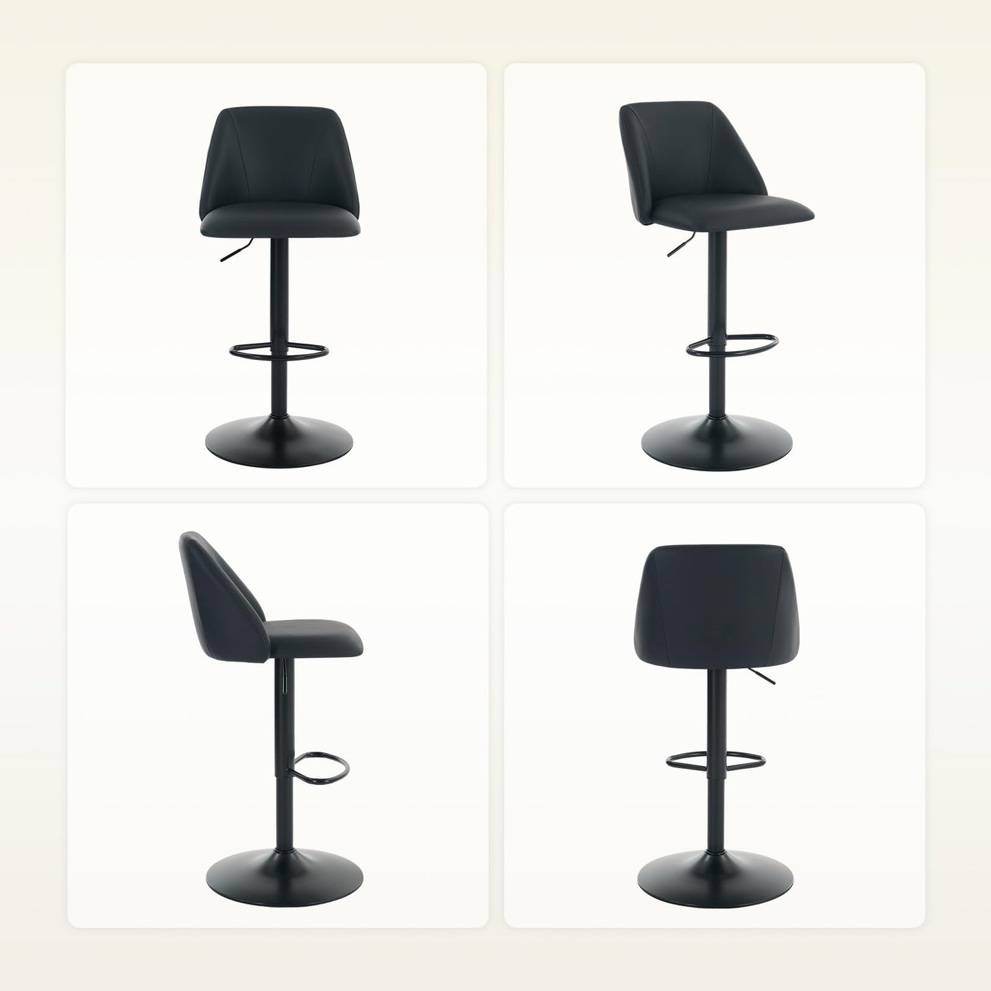 COLAMY Breakfast Bar Stools Set of 2, Modern Swivel Kitchen Stool, Adjustable Upholstered Barstools Counter Height with Square Open Back for Bar