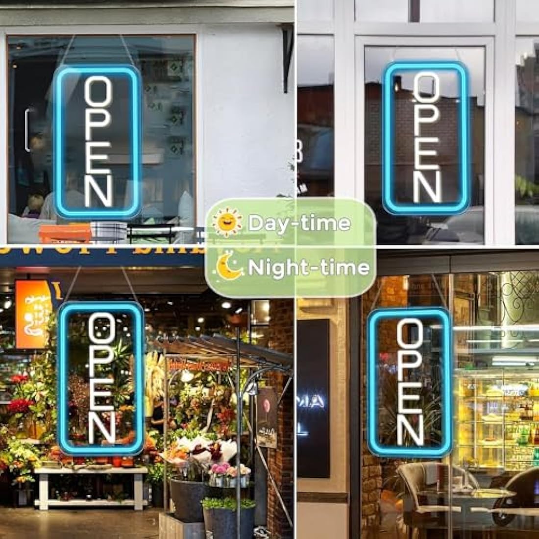 LightingWill LED Neon Open Sign, 16"x 9" Ultra Bright Open Signs for Business, Dimmable 5V USB Light Up Signs for Business Window, Coffee Shops, Stores, Restaurants Bars Hotel, Blue/White, Vertical