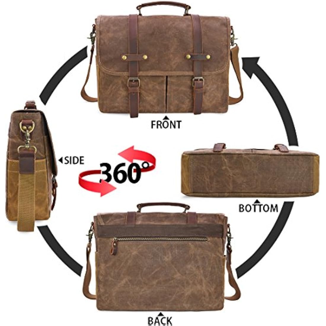 NEWHEY Mens Laptop Shoulder Canvas Messenger Bag Waterproof Computer Briefcase Notebook Vintage Satchel Designer School Work Bags 15.6 Leather